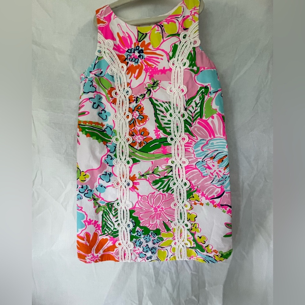 Lilly Pulitzer Girls Shift Dress Size 6 Pink Pout Floral Green Beach Pineapple